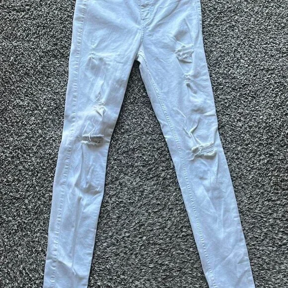 Y2K Hollister Jeans Womens 27 White High Rise Skinny Ripped Jeans - Picture 1 of 8